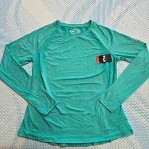 Fila Training Women's Teal Long Sleeve Athletic Shirt W Inset Mesh Size Large